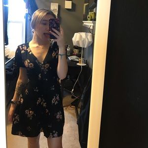 Black floral button down dress